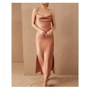 BHLDN Cali Satin Cowl-Neck Midi Slip Dress